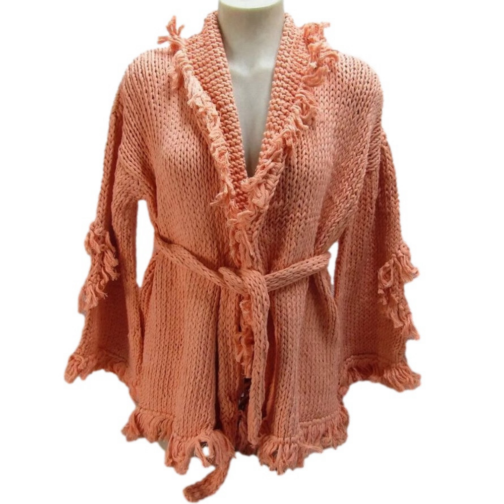 NEW MARIDRUNA Womens Tenderness Cotton Blend Hand Knit Cardigan Size OS Peach